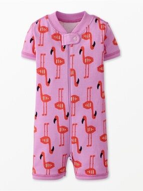 Hanna Andersson 2-Way Zip Shortie Sleeper in Flamingo Lagoon On Primrose
